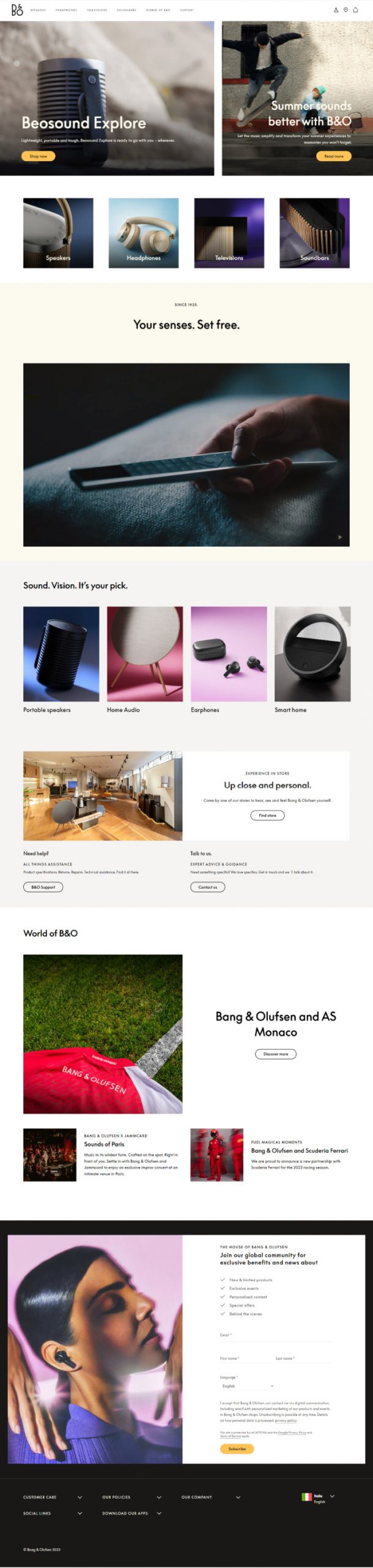 Bang & Olufsen full web design image