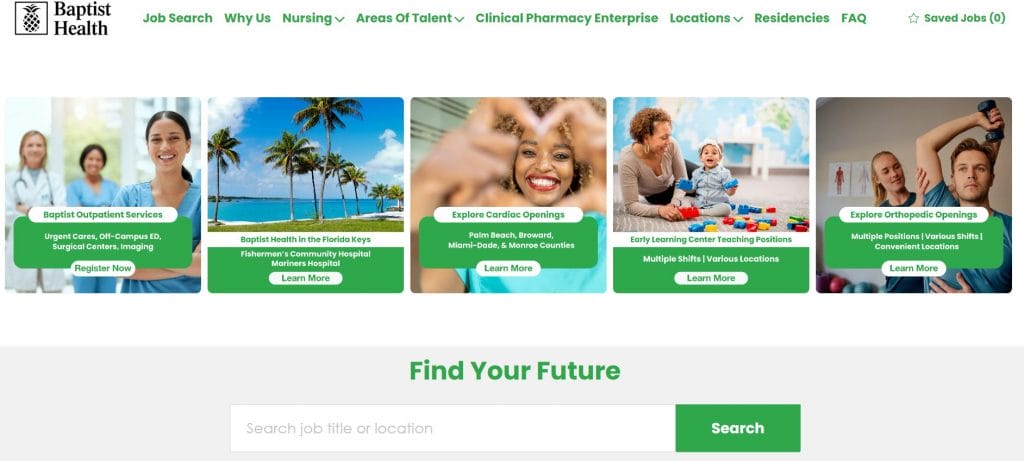 A screenshot of Baptist Health's careers page