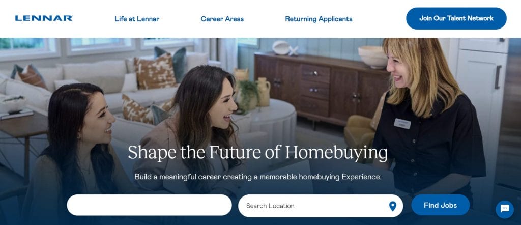 A screenshot of Lennar's careers page