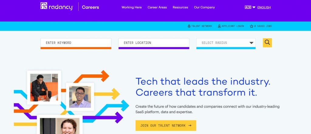 A screenshot of Radancy's careers page