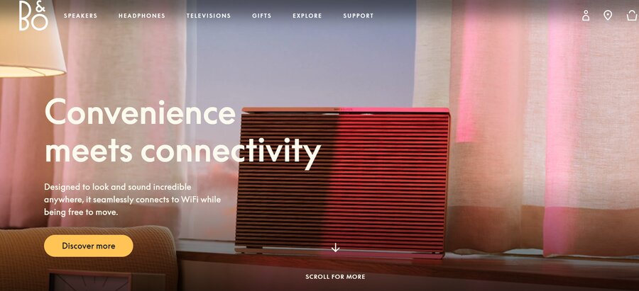 A screenshot of Bang & Olufsen's homepage