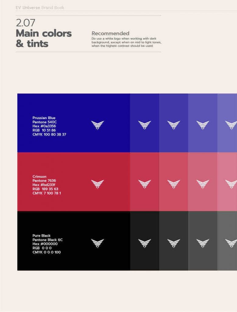 EV Universe's color palette guidelines