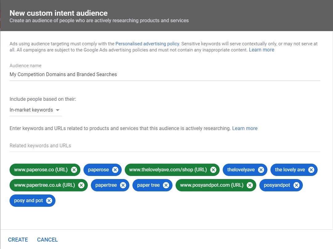 Custom intent audiences competition research