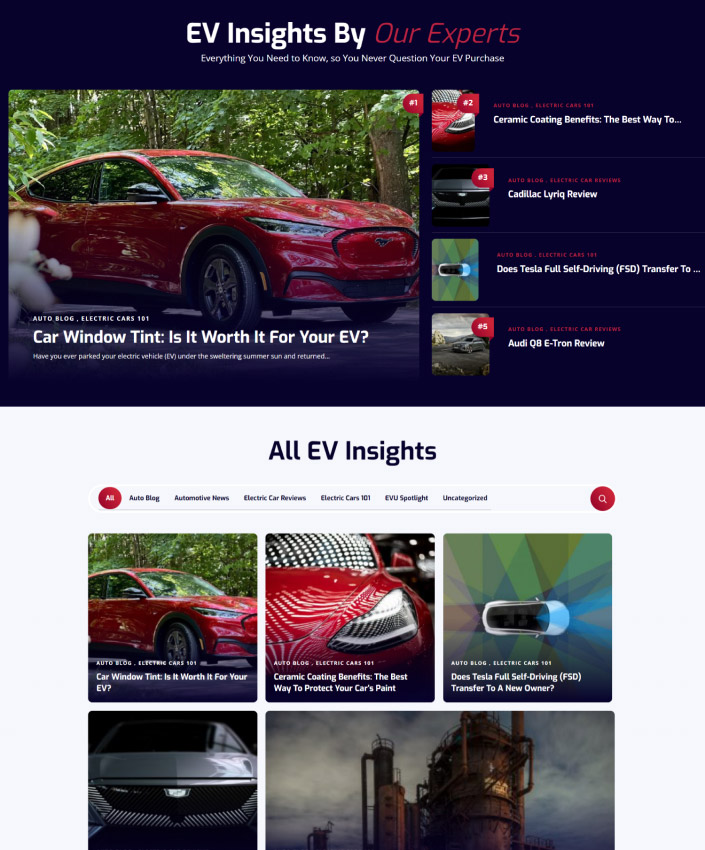 EV Universe full web design image