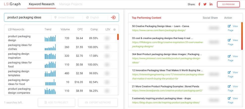 LSI Graph keyword overview example screenshot 