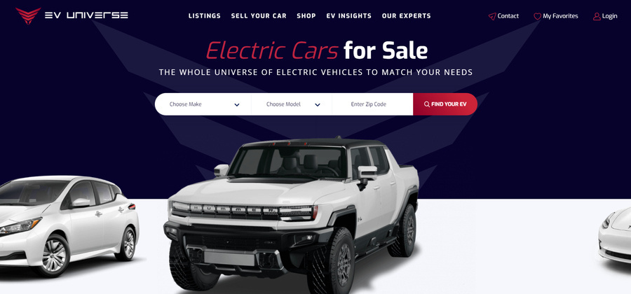 EV Universe's website homepage