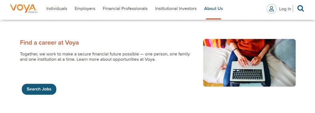 A screenshot of Voya's careers page