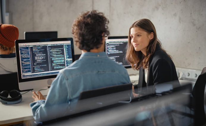 Web designers discussing the project launch