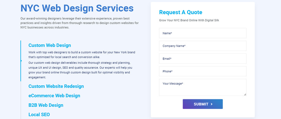 A screenshot of Digital Silk's request a quote form CTA