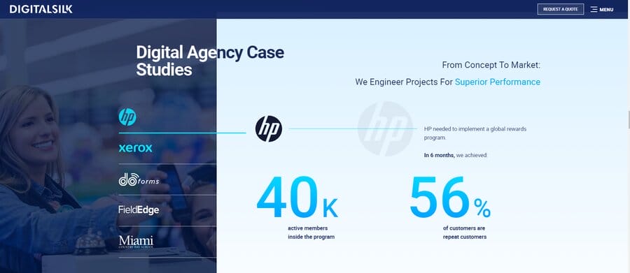 Highlighted case study results for SaaS websites