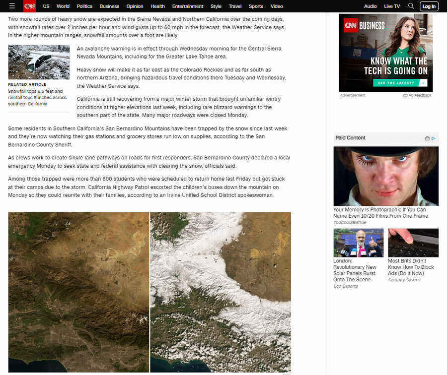 A CNN article with adverts placed next to the content​