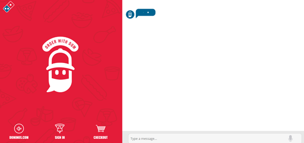 Domino's webpage with voice assistant for ordering online.