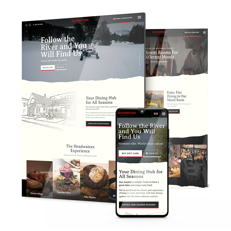 Collage of Headwaters web designs across devices