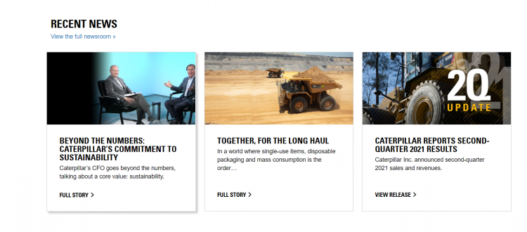 Manufacturing website design Caterpillar's news section