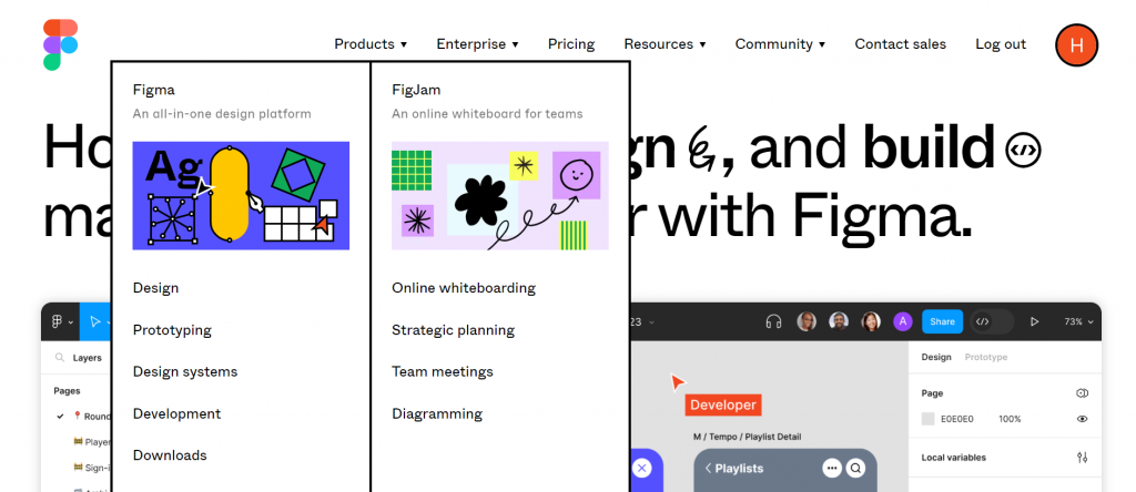 A screenshot of Figma's website mega menu